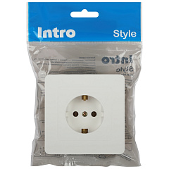 Розетка Intro, Style, с заземлением, 2P+E, Schuko, 16А-250В, СУ, белый