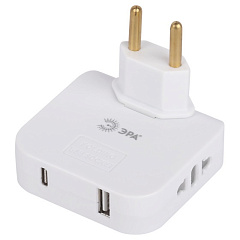 Разветвитель электрический ЭРА SPF-2-FL-USBC, поворотный на 2 розетки + 2USB A+C 10А, белый