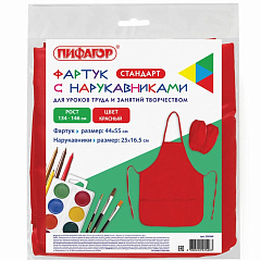 Фартук с нарукавниками для труда и занятий творчеством ПИФАГОР, 44х55 см, красный, 228360, 748772