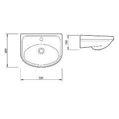 Умывальник без пьедестала "БРАВО" 1-ой величины 1 отверстие 500х400х190 мм (ЛОБНЯ) 