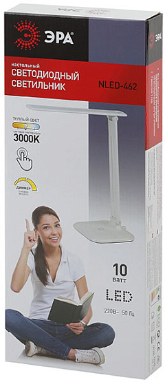 Светильник настольный, светодиодный ЭРА NLED-462-10W-W белый, 10Вт, 3000К, диммер, сенсорный выключатель (Б0031612)