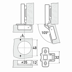 Петля мебельная накладная с доводчиком StahlBuro 1109 Clip-On, 2 шт, хром