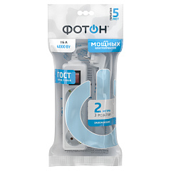 Удлинитель сетевой Фотон, с выключателем, с заземлением, 16А, белый, 3 розетки, 2 м