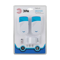 Звонок беспроводной ЭРА TWIN-R, 32 мелодии, 2 динамика, беспроводной, Б0019878