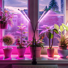 Светильник настольный на прищепке светодиодный, СНП-Т2-ФИТО 4П40, пульт на шнуре, 40 Вт, 4 плафона, красно-синий