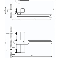 Смеситель для ванны и душа Rush Luson LU1630-51 с длинным поворотным изливом, хром, однорычажный