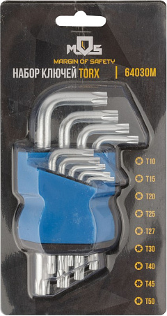 Набор ключей имбусовых Т10-Т50 &quot;звездочки&quot; набор 9 штук в пластиковом держателе 64030М