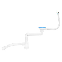 Сифон 2 в 1 для кухни MasterProf, 3 1/2"х40 со смещением (нержавеющая чаша, 2 перелива, с и без отвода для стиральной машины) с гибкой трубой, 40х40/50 