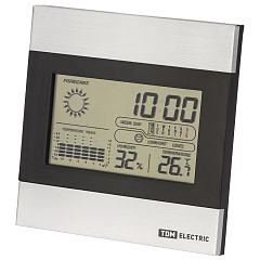 Метеостанция комнатная TDM "Климат 2" горизонтальная, термометр, гигрометр, будильник, серебро