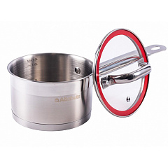 Ковш с стеклянной крышкой Attribute Scarlet ASC001, нержавеющая сталь, 1,3 л, 14 см