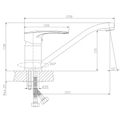Смеситель для кухни, поворотный излив, картридж 40 мм ROSSINKA T40-21