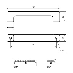 Ручка-скоба мебельная Palladium, Dendro, 96 мм, Wood, дерево