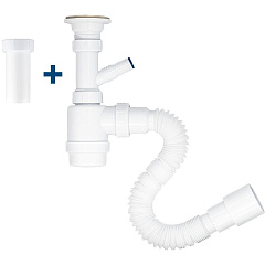 Сифон 2 в 1 для умывальника MasterProf, 1 1/4"х40 (выпуск с нержавеющей решеткой, с/без отвода для стиральной машины) с гибкой трубой 40х40/50