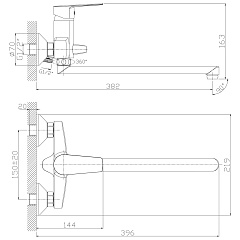 Смеситель для ванной и душа универсальный с длинным поворотным изливом, одноручный, Rossinka S35-33