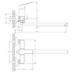Смеситель для ванной и душа универсальный с длинным поворотным изливом, одноручный, Rossinka RS29-33