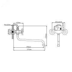 Смеситель для ванны Антей Классик с 2-мя рукоятками и изливом S-30 см, хром (арт. 227065-ANT)