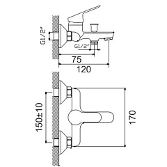 Смеситель для ванны и душа Gota Rocio Leone с коротким изливом, хром, однорычажный (арт. 054210-GOTA)
