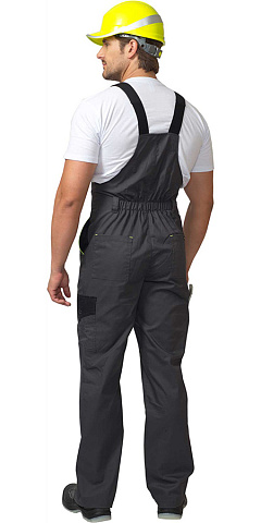 Полукомбинезон летний рабочий Ховард, темно-серый с черной и лимонной отделкой, р. 120-124/170-176