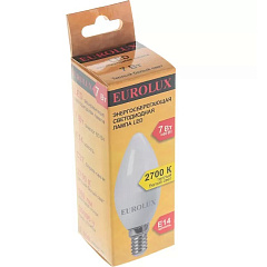 Лампа светодиодная Eurolux LL-E-C37-7W-230-2,7K-E14, свеча, E14 C37 7Вт 560Лм 2700К, теплый белый свет, 76/2/7