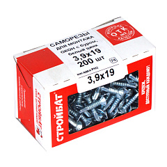 Саморез для монтажа окон с буром Стройбат, белый цинк, 3,9x19 мм (200 шт)