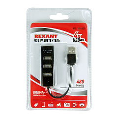 Разветвитель USB Rexant, черный, на 4 порта