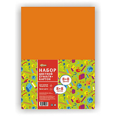 Набор цветной бумаги №1 School Отличник, офсет+картон, 8 листов, 8 цветов (16 шт)