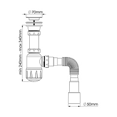 Сифон для умывальника с разборным выпуском 70 мм, гибкая труба 1 1/2"х40/50 1051