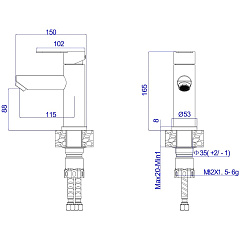 Смеситель для умывальника Gota Rocio Algar, нержавеющая сталь, цвет оружейная сталь