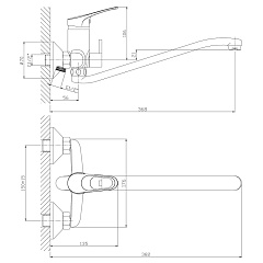 Смеситель для ванной и душа универсальный с длинным поворотным изливом, одноручный, Rossinka B35-34