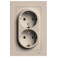 Розетка 2х2Р+Е двойная с заземлением, песочная Atlas ATN001224