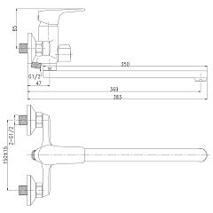 Смеситель для ванной и душа универсальный с длинным поворотным изливом, одноручный, Rossinka RS32-32