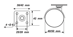 Колесная опора мебельная открытая фланец D=40 EDSON 090349
