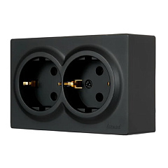 Розетка 2- местная с заземлением Lezard Leto, черная