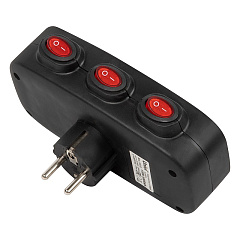 Тройник 3 гнезда Uniel, с выключателем на каждое гнездо, c з/к, черный, 16А,  3500 кВт