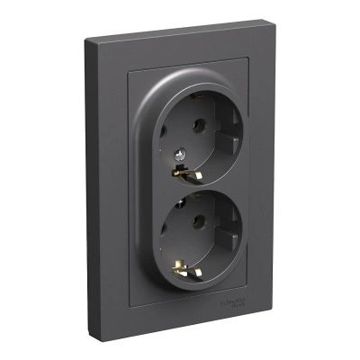 Розетка 2х2Р+Е двойная с заземлением, базальт Atlas ATN001424 купить в отделе магазина Экономстрой