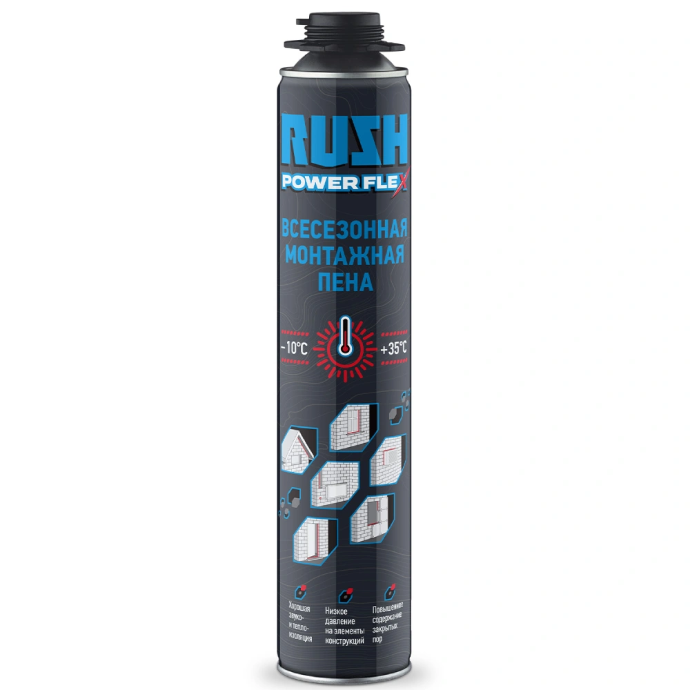 Пена монтажная профи Rush, всесезонная, 1000 мл купить в отделе Монтажные пены и очистители магазина Экономстрой