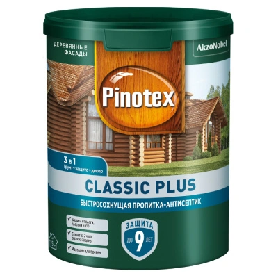 Пропитка декоративная для защиты древесины Pinotex Classic Plus, 3 в 1, база бесцветная, 0,9 л