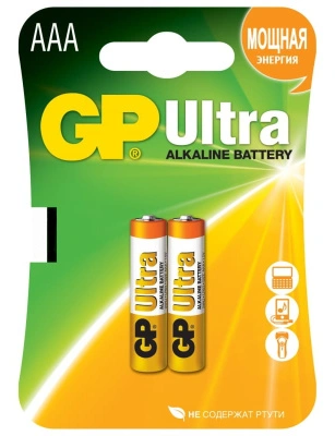 Батарейка алкалиновая GP Ultra Alkaline LR03 24AU-CR2 24А / AАA, 1,5V (2 шт)