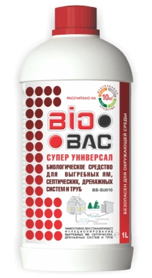 Биологическое средство для выгребных ям, септических,дренажных систем и труб, 1 л BIOBAC BB-SU010