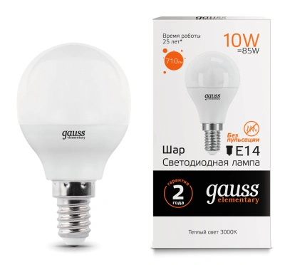 Лампа светодиодная Gauss Elementary LED Globe Шар матовый E14 10W 710lm 3000К, 53110 купить в отделе магазина Экономстрой
