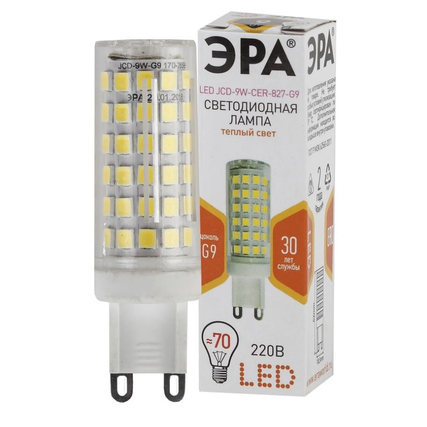 Лампа светодиодная капсульная Эра LED std G9 JCD-9W-CER-827-G9 720Лм 2700К (теплый свет), Б0033185 купить в отделе Лампочки светодиодные магазина Экономстрой