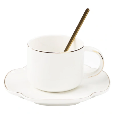 Кофейная пара керамическая &quot;Ферреро&quot;, белый, 3 предмета (чашка 180 мл, блюдце d 14,5 см, ложка)