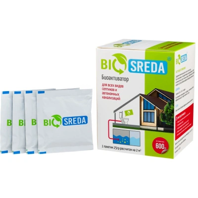 Биоактиватор для септиков и автономных канализаций Biosreda, 600 гр (24 пакетика по 25 гр) купить в отделе магазина Экономстрой