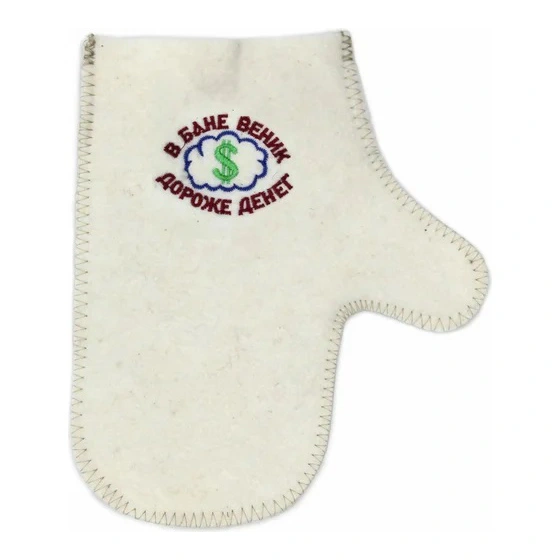 Рукавица для бани В бане веник дороже денег, TM Бацькина баня купить в отделе Шапки, тапочки, рукавицы, коврики, полотенца магазина Экономстрой