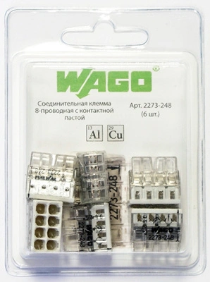 Клемма 2273-248-6 WAGO 8х(0,5-2.5 кв.мм) с пастой, серый (упаковка 6 шт)