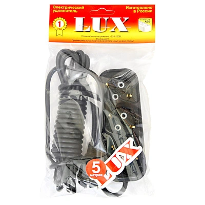 Удлинитель черный LUX У3-Е-05 3-х местный с заземлением, 250В 16А, 5 м (4606400418986)