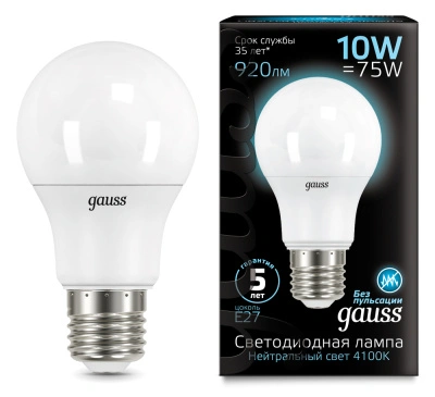 Лампа светодиодная Gauss LED ЛОН А60 матовая E27 10W 920lm 4100К, 102502210 купить в отделе магазина Экономстрой