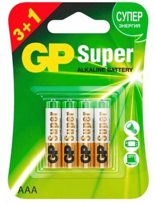 Батарейка алкалиновая GP Super Alkaline LR03-4BL 24А / ААА, 1,5V (3+1 шт)