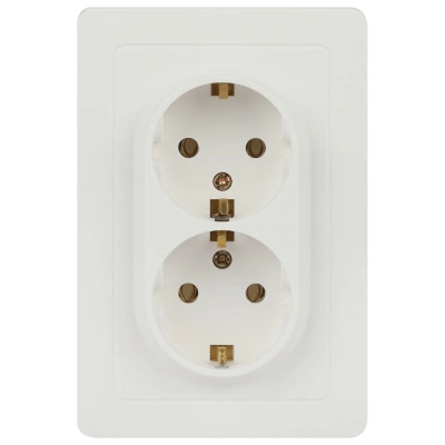 Розетка Intro, Style, двойная, с заземлением, 2X2P+E, Schuko, 16А-250В, СУ, белый