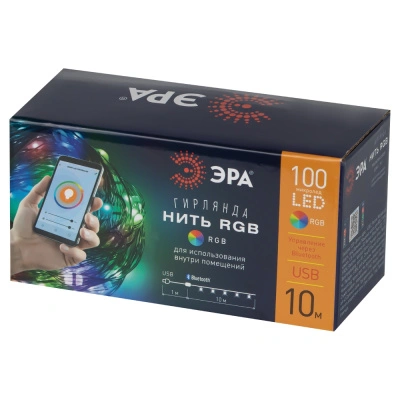 Гирлянда Эра Еgnig - PU-1 нить, 100LED RGB, с таймером, музыкой, пультом и мобильным приложением, 10 м